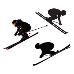 Skiing Silhouettes Alpine Skiers in Action, Winter Sports, and Athletic Movement