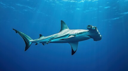 Fototapeta premium A graceful hammerhead shark glides through the deep blue ocean