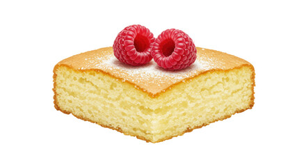 Isolated Slice of Sponge Cake with Raspberries