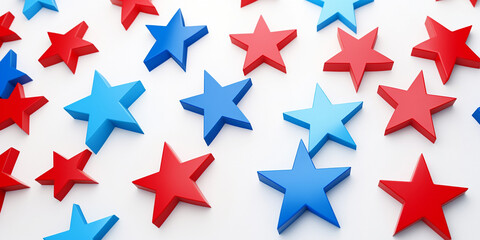 3D stars of blue and red on a white background.
