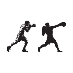 Boxing Silhouettes Boxer Throwing Punch and Defensive Stance