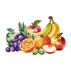 Fresh Fruits Illustration Apples, Bananas, Grapes, and Citrus