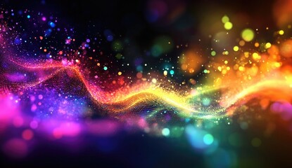 Obraz premium Colorful glowing particles on a dark background, with a blue, purple, and pink color theme