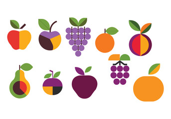 Fruits Icon Set Apples, Grapes, Pears, Oranges, and Fresh Produce