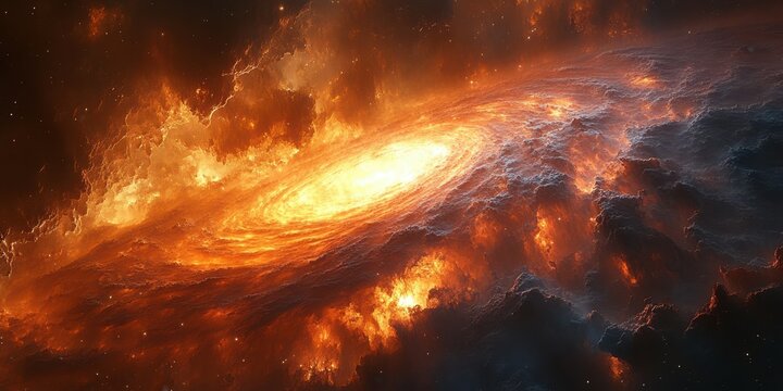 Vibrant cosmic explosion lights up the magnificent swirling galaxy in deep space during a stellar event