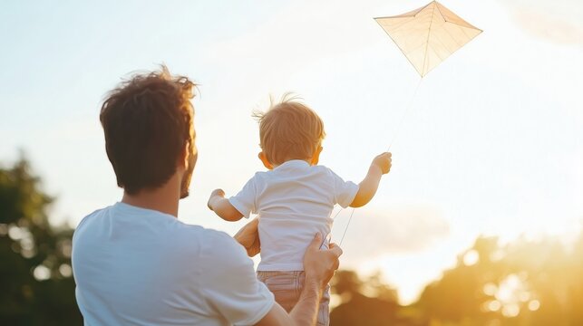 A parent weaving a kite with a child in a breezy sky
