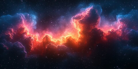 Fototapeta premium Bright cosmic nebula glowing in vibrant hues of orange, pink, and blue against a dark starry backdrop