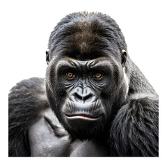 Naklejka premium Strong gorilla staring intensely with muscular arms and fur details