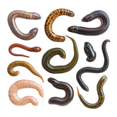 Fototapeta premium Collection set of worms isolated on transparent background