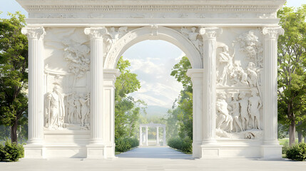 Obraz premium White Stone Archway Through Lush Garden