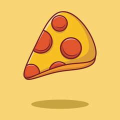 Cute Pizza Slice Cartoon Vector Icon Illustration. Food Object Icon Concept Isolated  Vector. Flat Cartoon Style.