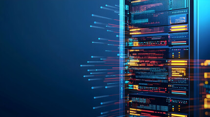 Powerful Data Center Server Rack With Glowing Components