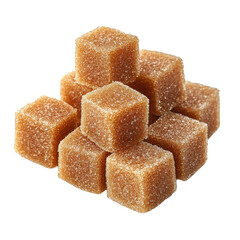 Brown sugar cubes stacked isolated on transparent background