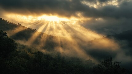 Obraz premium Awakening dawn light mountain range photography serene atmosphere aerial view new high fidelity