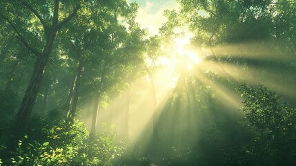 Obraz premium Forest Canopy - Forest canopy views with sunlight filtering through leaves, showcasing towering trees and wildlife, perfect for eco-tourism and nature-focused designs. 