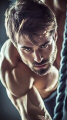 Man Strength Training Gym Closeup