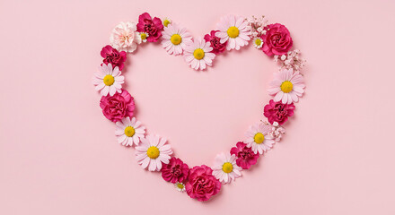 Romantic Pink and White Flower Heart Shape on Pastel Background Floral Design Valentine s Day