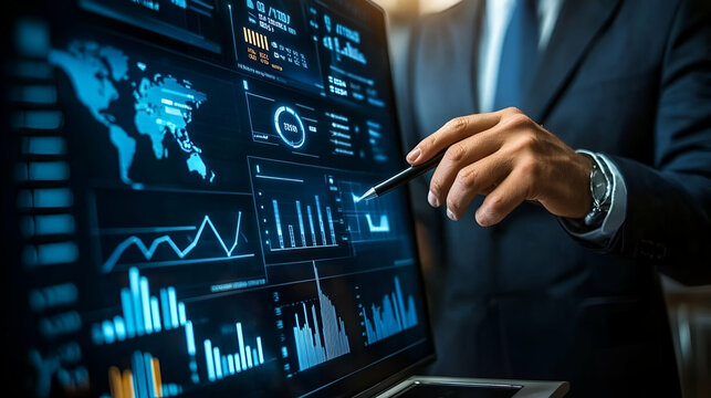 Professional analyzing business intelligence data on a modern interface
