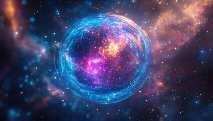 Fototapeta premium Ethereal galaxy background with neon blue and purple lights