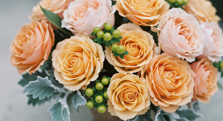 Elegant Peach and Cream Roses Bouquet Close Up Romantic Floral Arrangement Wedding Flowers