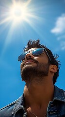 Man, sunglasses, sky, outdoors