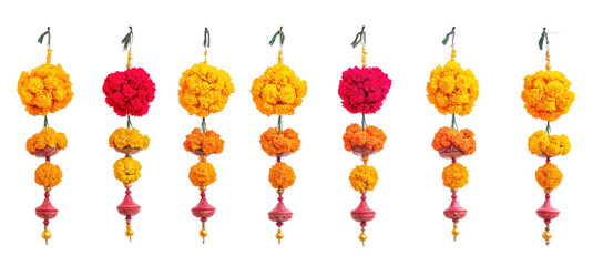 Festive Floral Garlands: A vibrant display of intricate floral garlands, each meticulously crafted with an array of colorful blossoms, offering a captivating visual feast