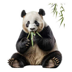 Naklejka premium Another Giant Panda Peacefully Eating Bamboo Leaves