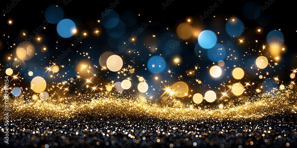Wall mural golden particles and bokeh lights create a shimmering celestial background scene