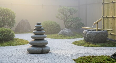 japanese garden with stone