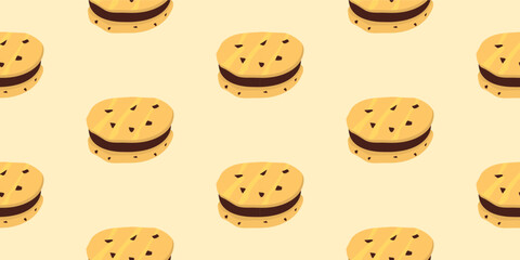 Obraz premium cookie seamless pattern background. Cartoon illustration of Cookies. biscuits illustration. chocolate chips pattern background.