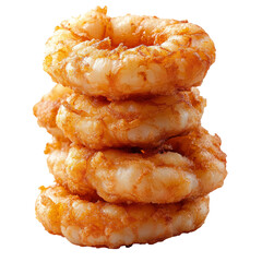 Crispy Fried Onion Rings Stacked on Transparent Background