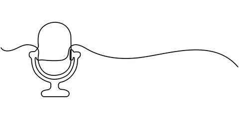 Microphone one line. Included icon. Microphone icon continuous line drawing. Black microphone one line drawing. Voice recorder on. Sound microphone.          
