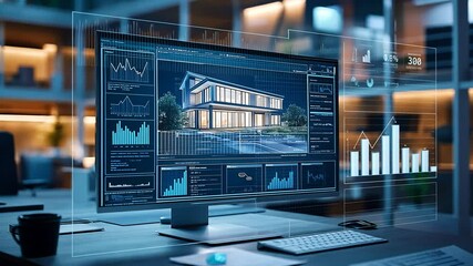 Modern House Architectural Design Visualization on Computer Screen - Powered by Adobe