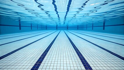 Underwater swimming pool with lanes and tiles