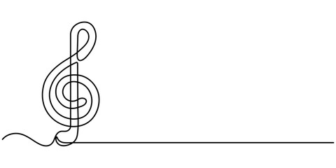 Abstract note as continuous lines drawing on white background. Vector, Continuous one line drawing. Heart and music note, Treble clef continuous one line drawing. Music note with love sign. Isolated. 