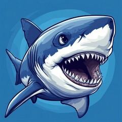 Dynamic illustration of a fierce shark swimming in vibrant blue water