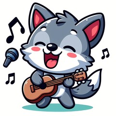 Cute Wolf Singing Cartoon Vector Icon Illustration	
