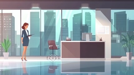 Obraz premium Business woman in modern office cityscape