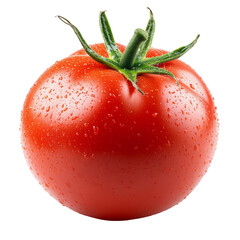 Fresh Red Tomato with Water Droplets on Clear Transparent Background
