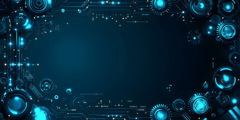 Abstract Futuristic Technology Background: Glowing Circuitry and Gears