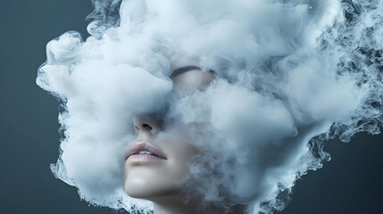Woman Face Covered In Clouds