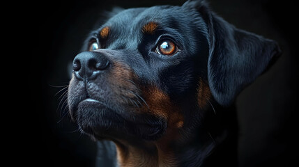 Obraz premium Close-Up Portrait of a Black and Tan Dog with Brown Eyes