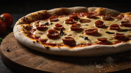 pizza on a wooden board