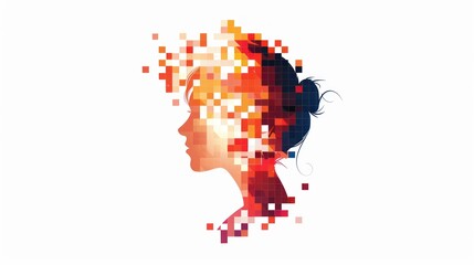 Obraz premium Digital Woman: Pixelated Portrait of Feminine Beauty