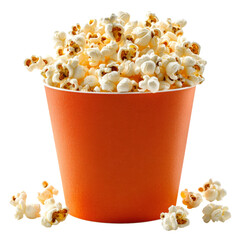 Isolated Popcorn in Orange Cup on Transparent Background for Use
