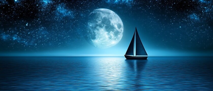 Moonlit Sailboat at Sea
