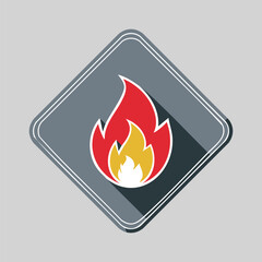 Fire icon. A red flame with yellow inside is displayed within a gray diamond
