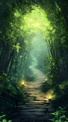 Obraz premium Enchanted Bamboo Forest Path: A Mystical Journey Through Verdant Greenery