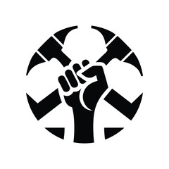 Hand holding hammer concept icon of Labour Day in trendy style