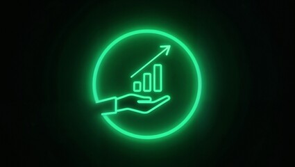 Neon Green Hand with Growing Bar Graph - Financial Growth Icon.